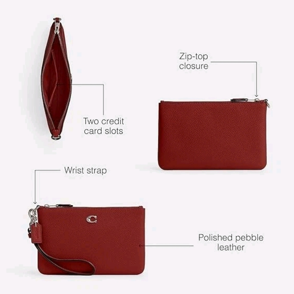 NWT Coach Pebbled Leather Essentials Wristlet - Ruby - Picture 3 of 6